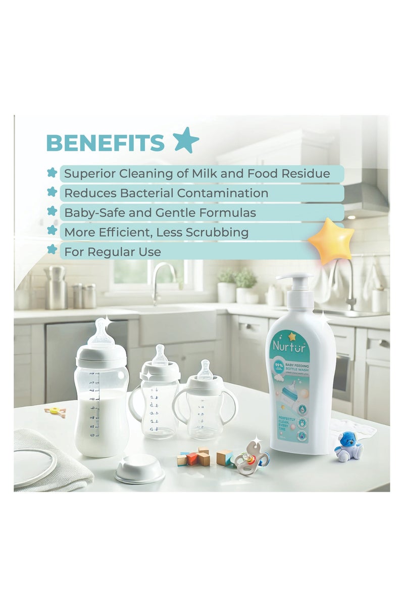 Nurtur Baby Bottle Liquid Cleanser 1000ml (2 x 500ml) Kills 99% Bacteria, Alcohol-Free, Paraben-Free, Multipurpose Liquid Cleanser Wash Safe for Bottles, Breast Pumps, Toys & Feeding Essentials - Image 4